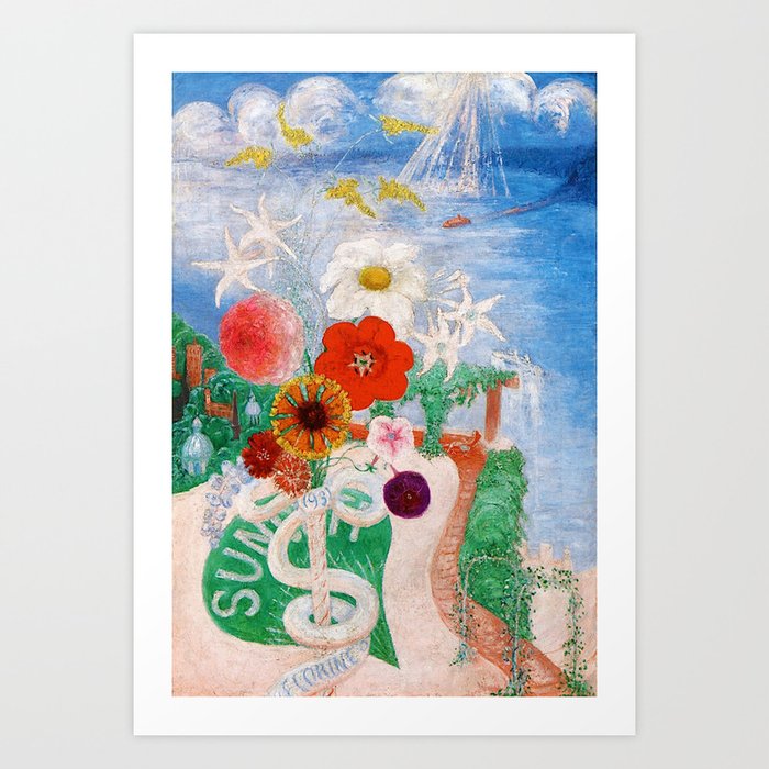 'Sunny Summer's Day on the Island with Flowers' landscape painting by Florine Stettheimer Art Print