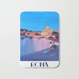 Rome Scene with Motorcycle and view of Vatican with Dome of St Peter Bath Mat | Romeimpressionistic, Romeriver, Romeposter, Painting, Rome, Romestreetscene, Romeromantic, Romeretro, Vatican, Romeitaly 