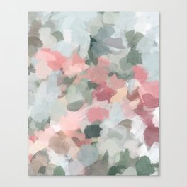 Tropical Winds - Blue Sage Green Coral Pink Flowers in the Abstract Nature Painting Art Print Canvas Print