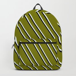 [ Thumbnail: Green, Mint Cream & Black Colored Lined Pattern Backpack ]
