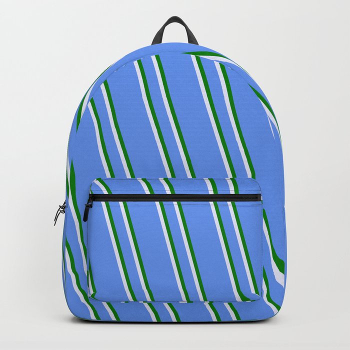 Cornflower Blue, Green & Lavender Colored Lined Pattern Backpack