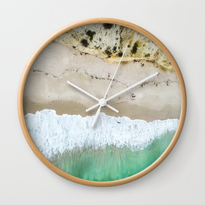 Beach Drone Photograph - Coastal shades of cream, sand, turmeric and turquoise Wall Clock