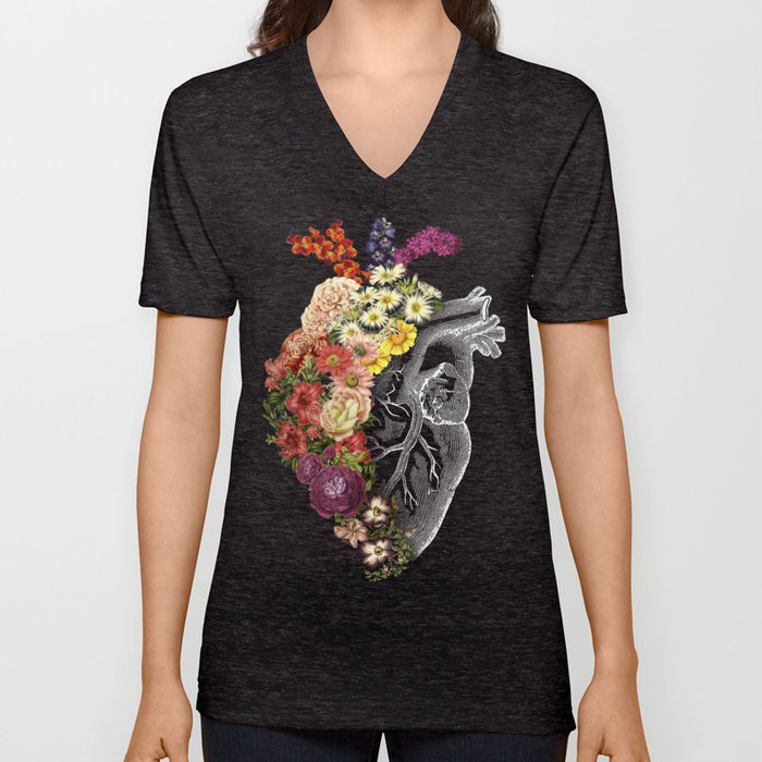Flower Heart Spring V Neck T Shirt