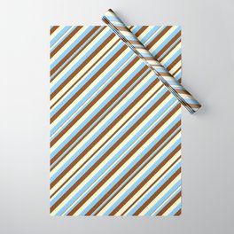 [ Thumbnail: Light Yellow, Light Sky Blue & Brown Colored Pattern of Stripes Wrapping Paper ]