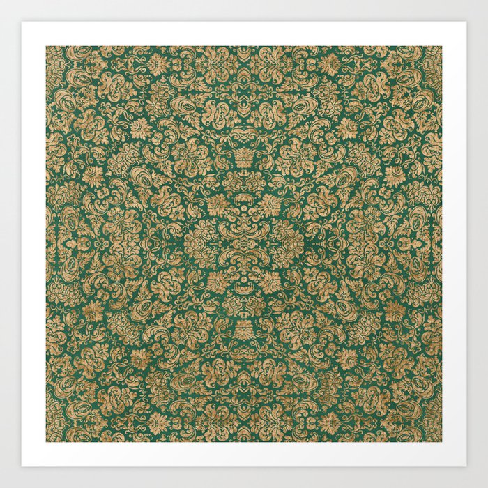 Antique Gold and Green Brocade Pattern Art Print