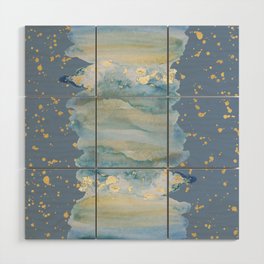 Watercolor gold glitter splatters sky blue brush strokes  Wood Wall Art
