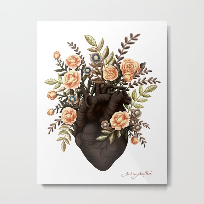 Dark Floral Heart Painting Metal Print