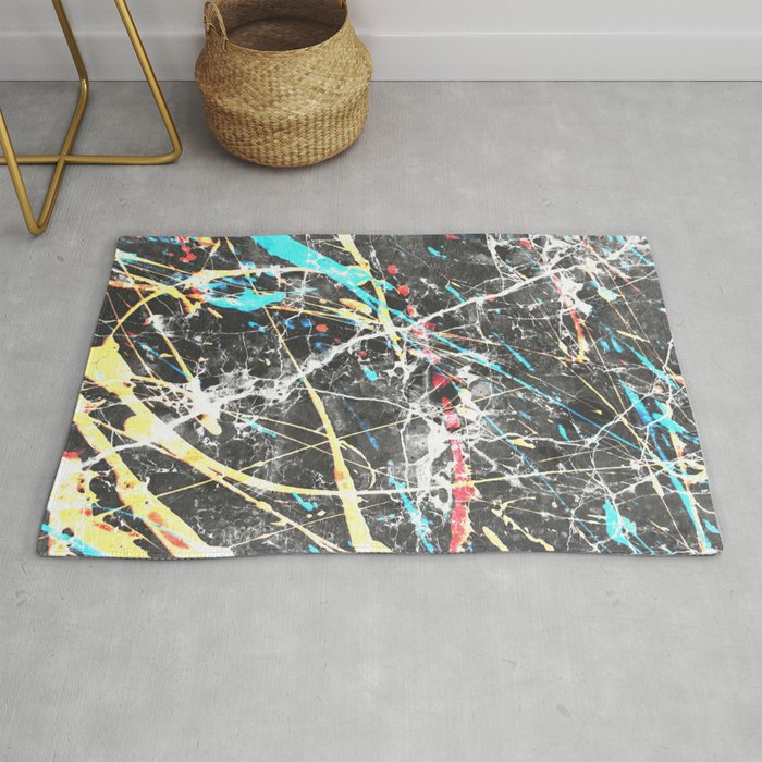 Abstract Teal Yellow Paint Splatters, Teal Yellow Gray Rug