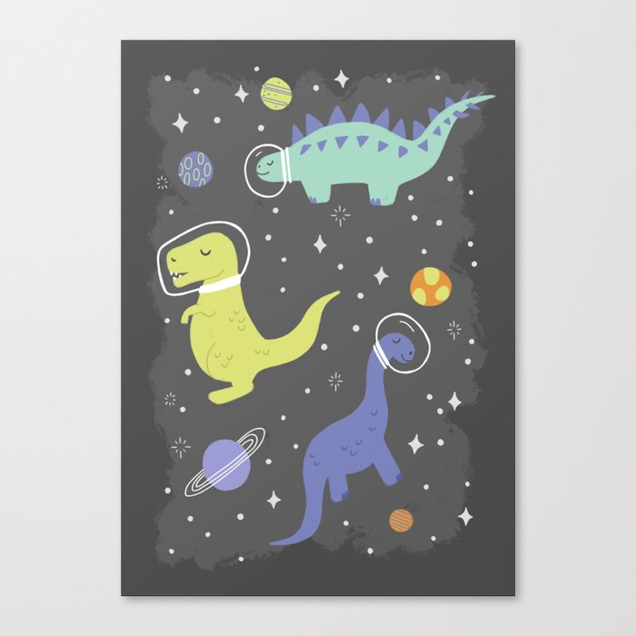 Cute Dinosaurs in Space Canvas Print