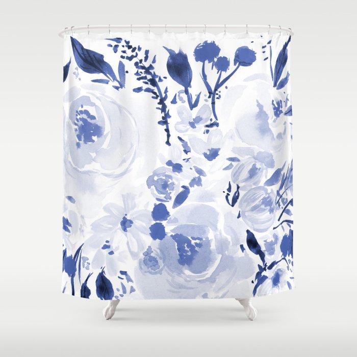 Navy Floral Burst Shower Curtain