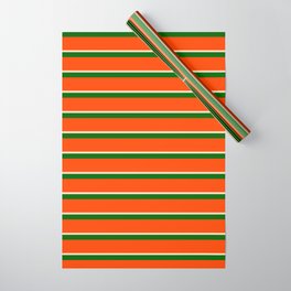 [ Thumbnail: Red, Bisque, and Dark Green Colored Lines/Stripes Pattern Wrapping Paper ]