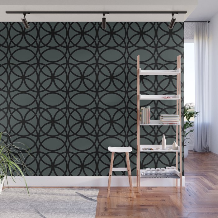 Ppg Night Watch Pewter Green And Black Rings Circle Heaven 2 Overlapping Ring Design Wall Mural By Pipafineart Society6