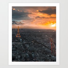 Sunset in the city of love Art Print