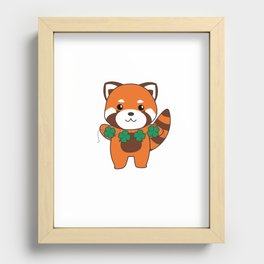 Red Panda With Shamrocks Cute Animals For Luck Recessed Framed Print
