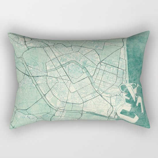 Valencia Map Blue Vintage Rectangular Pillow