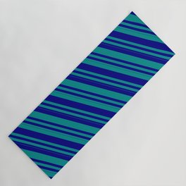 [ Thumbnail: Blue & Dark Cyan Colored Lines Pattern Yoga Mat ]
