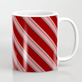 [ Thumbnail: Light Coral, Dim Grey & Maroon Colored Pattern of Stripes Coffee Mug ]