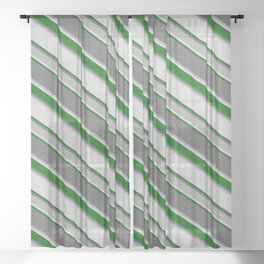 [ Thumbnail: Dim Grey, Dark Grey, Light Gray, and Dark Green Colored Stripes/Lines Pattern Sheer Curtain ]