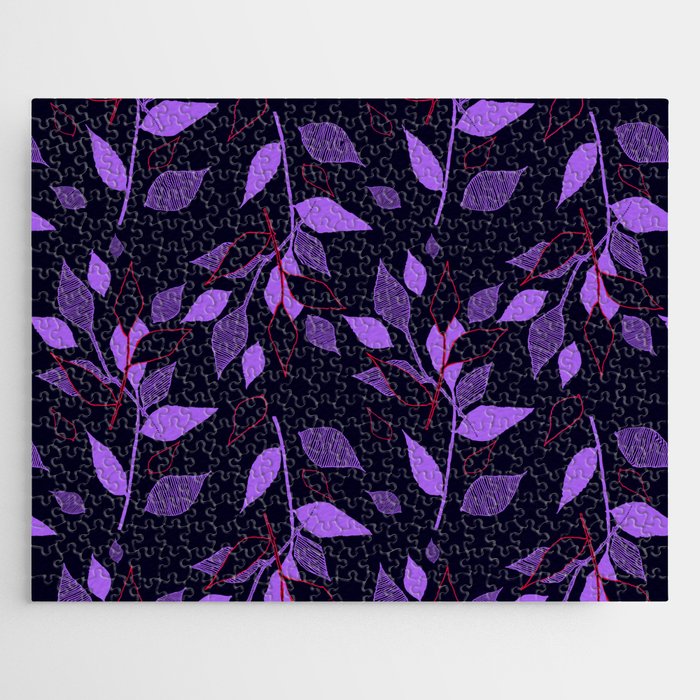 Midnight Purple Neon Foliage Jigsaw Puzzle