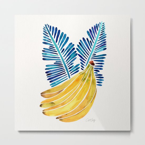 Banana Bunch – Navy Leaves Metal Print