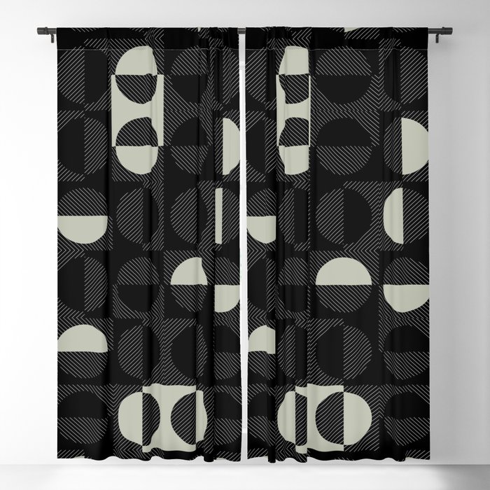 Stripes Circles Squares Mid-Century Checkerboard Black Green White Blackout Curtain