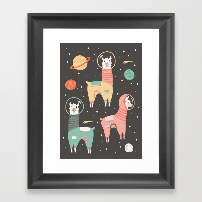 Astronaut Llamas in Space Framed Art Print