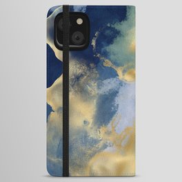 Blue and Gold Textured Abstract Marble Art Print iPhone Wallet Case