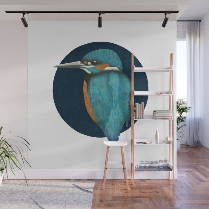 Kingfisher in a dark blue circle Wall Mural