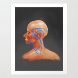 untitled 1 Art Print | Robot, Futuristic, Glow, Dream, Blue, Profile, Painting, Grey, Orange, Light 