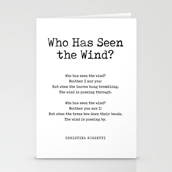 Who Has Seen the Wind - Christina Rossetti Poem - Literature - Typewriter Print 2 Stationery Cards