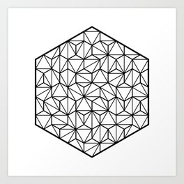 Low Poly Hexagon - Geometric Mandala (Black) Art Print