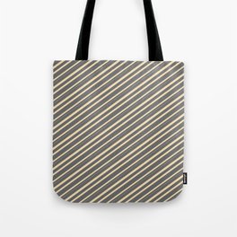 [ Thumbnail: Dim Gray & Tan Colored Lined/Striped Pattern Tote Bag ]