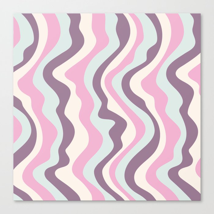 GOOD VIBRATIONS GROOVY MOD RETRO WAVY STRIPES in ORCHID PINK PLUM LIGHT MINT WHITE Canvas Print