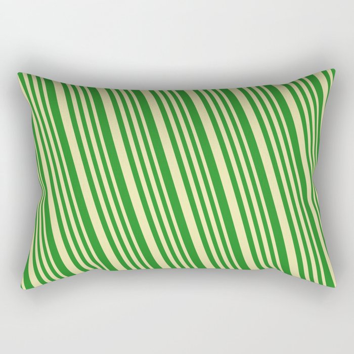 Pale Goldenrod and Forest Green Colored Lined/Striped Pattern Rectangular Pillow