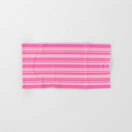 [ Thumbnail: Hot Pink and Pink Colored Striped Pattern Hand & Bath Towel ]