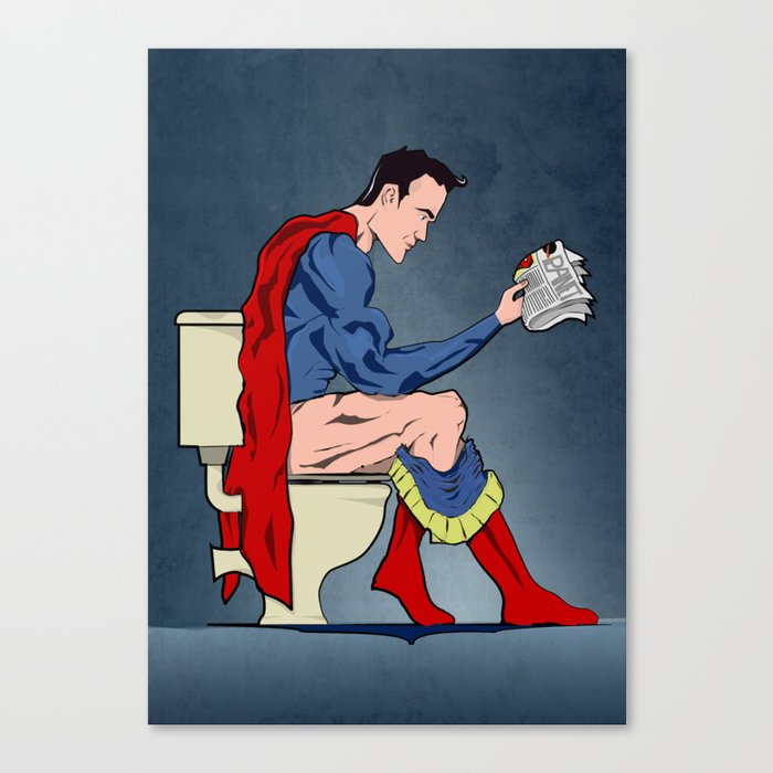 Superhero On Toilet, Restroom, bathroom art Canvas Print
