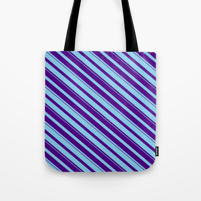 Sky Blue & Indigo Colored Striped Pattern Tote Bag