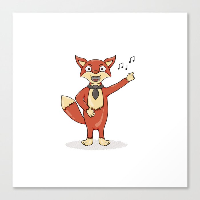 Red fox singing song with black tie. Canvas Print