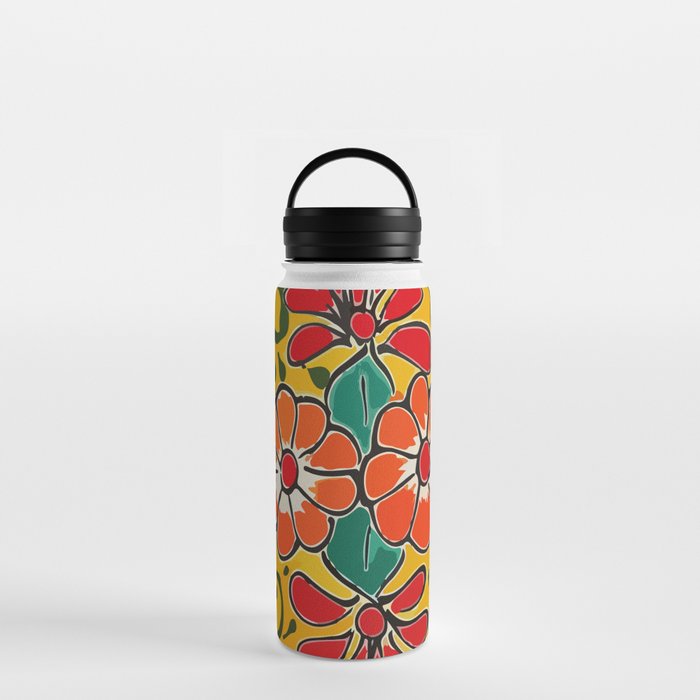 Yellow flower mexican ceramics talavera tile Water Bottle