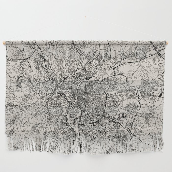 Lyon in France - Black&White Map Wall Hanging