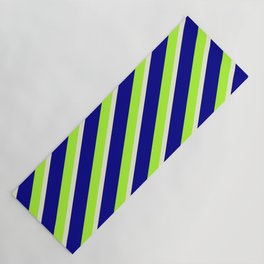 [ Thumbnail: Dark Blue, Light Green, and Beige Colored Striped Pattern Yoga Mat ]