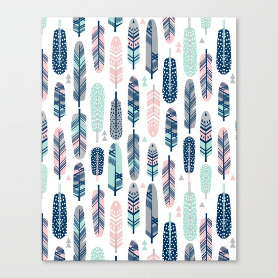 Feathers geometric trendy gender neutral colors modern feather and arrows pattern print dorm college Canvas Print