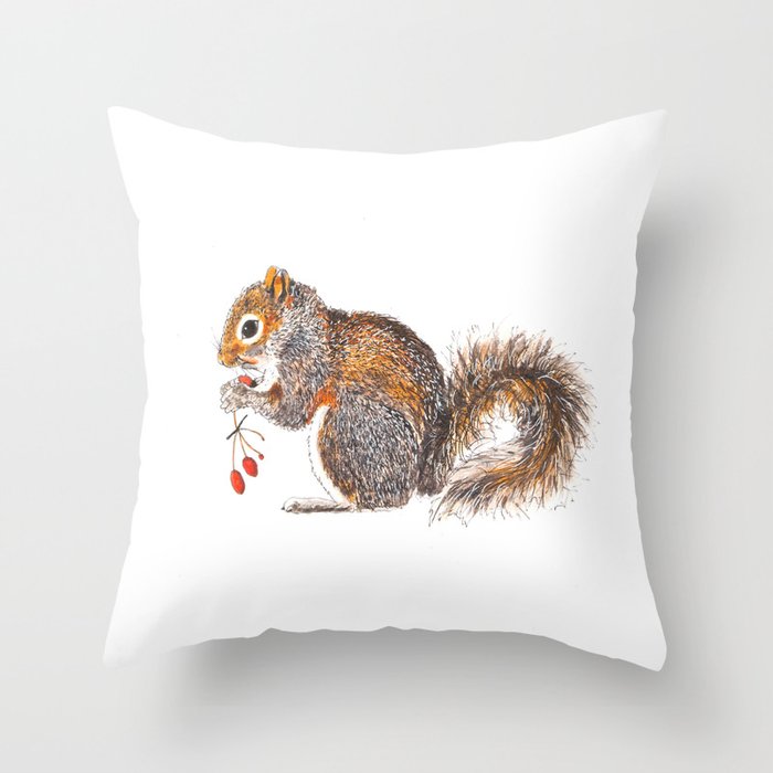 Berries Squirrel Throw Pillow