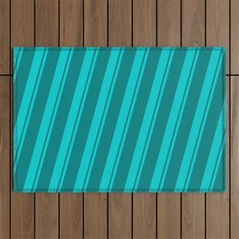 [ Thumbnail: Dark Turquoise & Teal Colored Striped/Lined Pattern Outdoor Rug ]