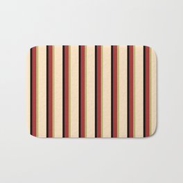 [ Thumbnail: Brown, Dark Khaki, Bisque, and Black Colored Lined/Striped Pattern Bath Mat ]