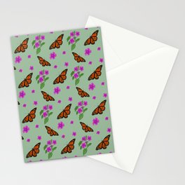Monarch Butterflies and Geranium Pattern Stationery Card