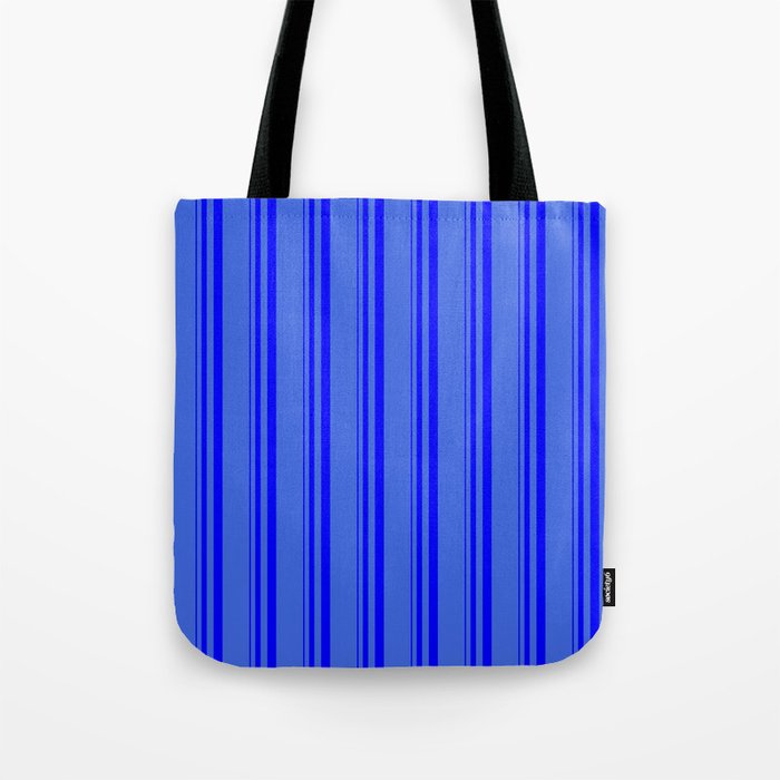 Blue and Royal Blue Colored Stripes Pattern Tote Bag