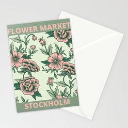 Vintage Green And Pink Flower Market Stockholm Stationery Card