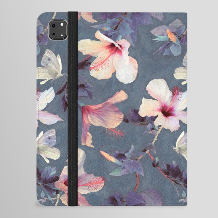 Butterflies and Hibiscus Flowers - a painted pattern iPad Folio Case