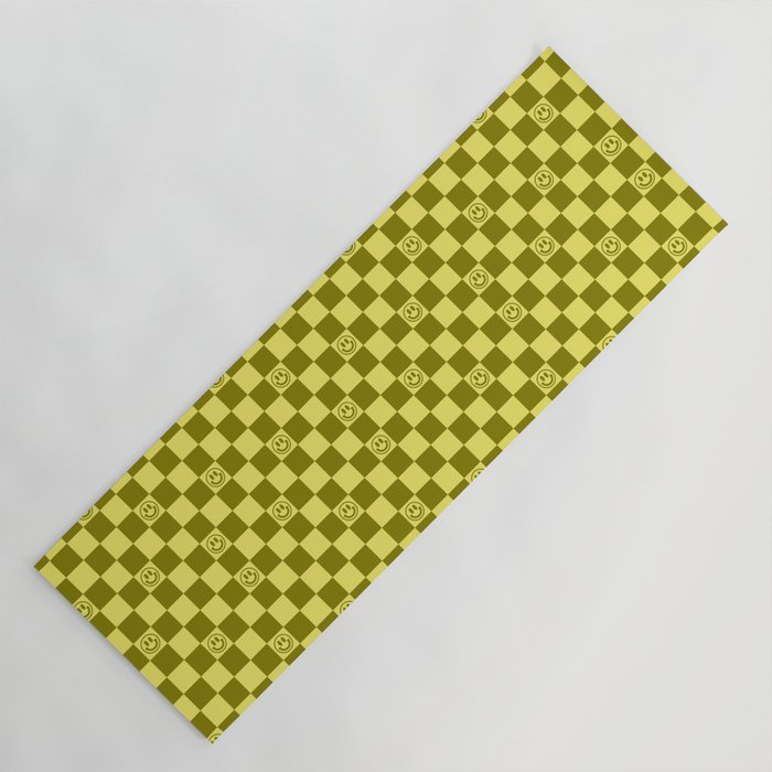 Yellow/Olive Color Smiley Face Checkerboard Yoga Mat